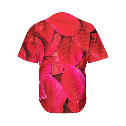 Red Leaf Print Men's Baseball Jersey