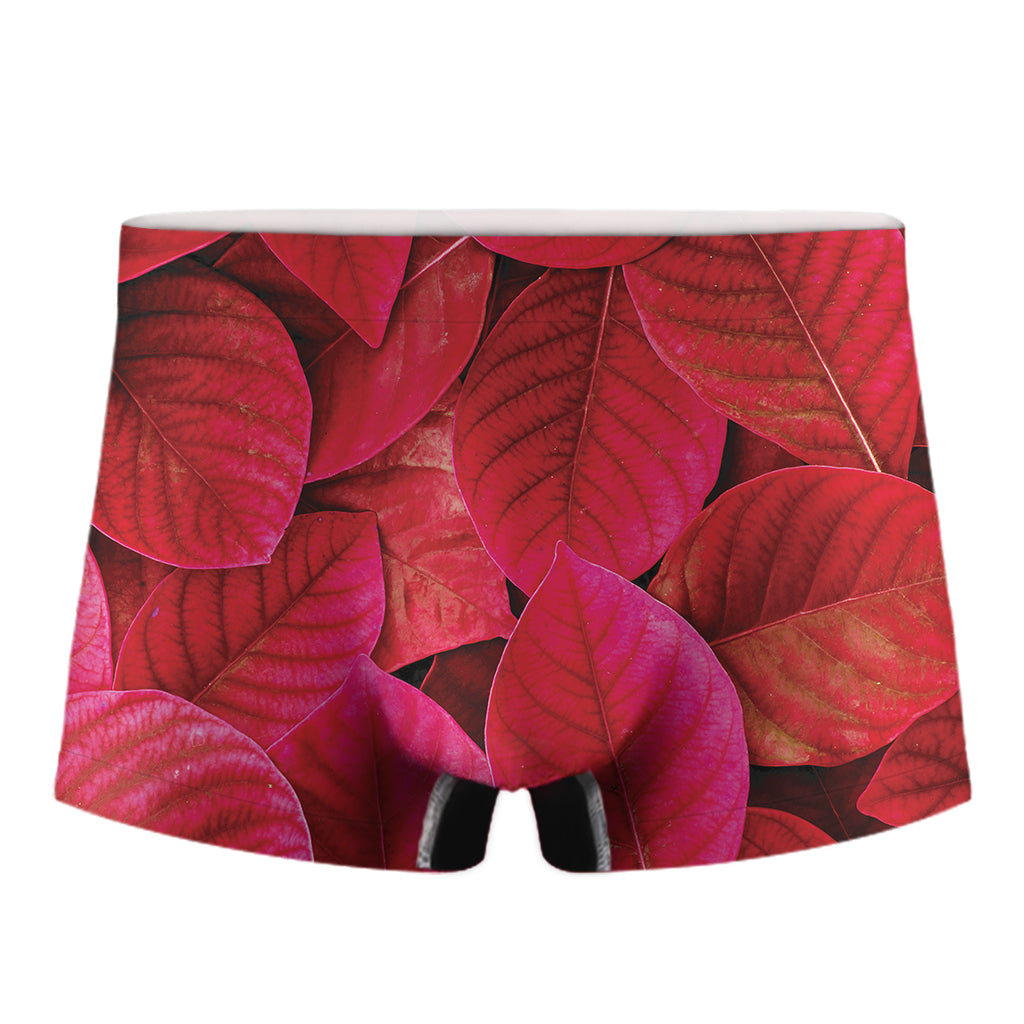 Red Leaf Print Men's Boxer Briefs