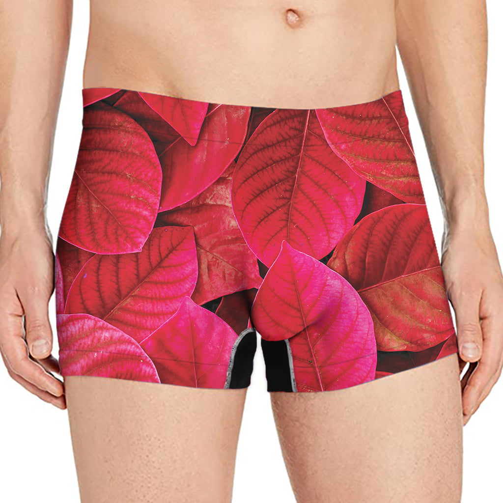Red Leaf Print Men's Boxer Briefs