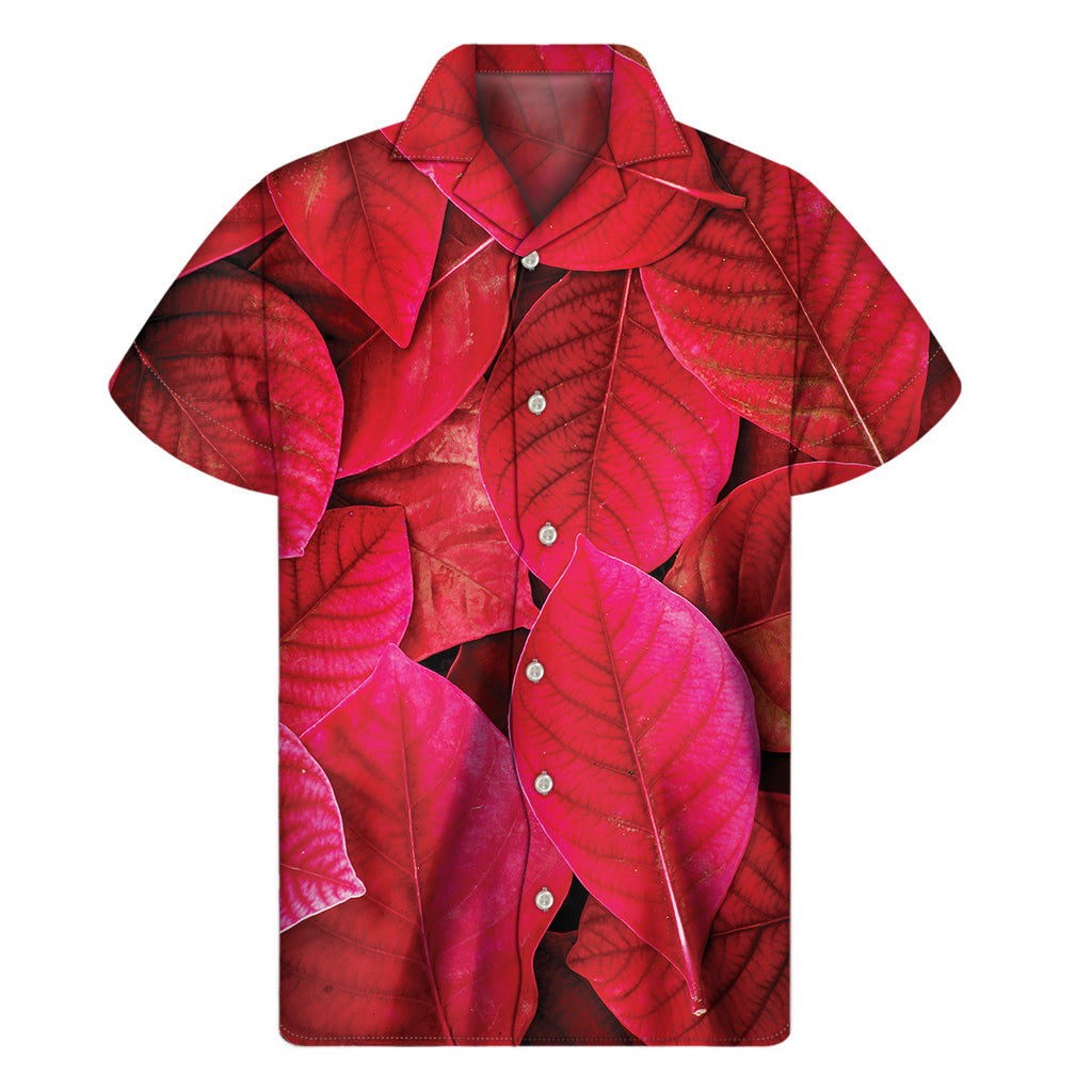 Red Leaf Print Men's Short Sleeve Shirt