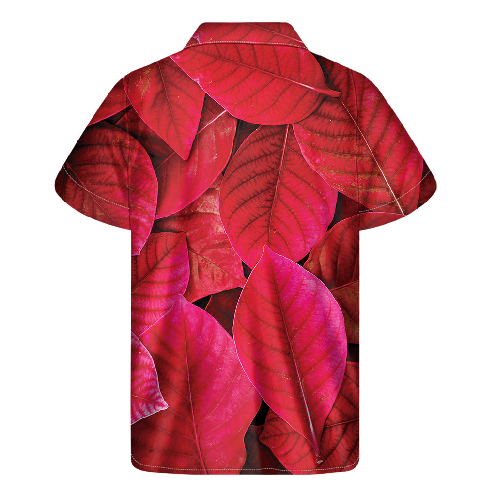 Red Leaf Print Men's Short Sleeve Shirt