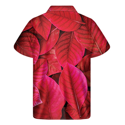 Red Leaf Print Men's Short Sleeve Shirt