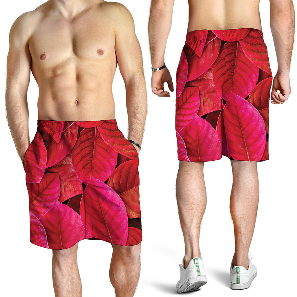 Red Leaf Print Men's Shorts