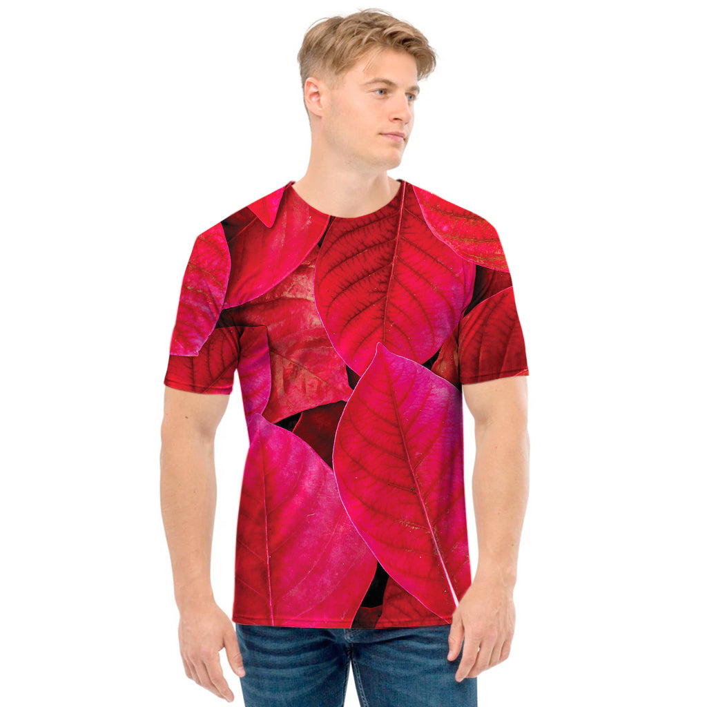 Red Leaf Print Men's T-Shirt