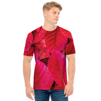 Red Leaf Print Men's T-Shirt
