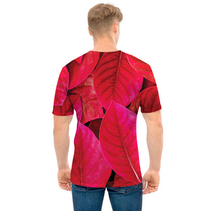 Red Leaf Print Men's T-Shirt