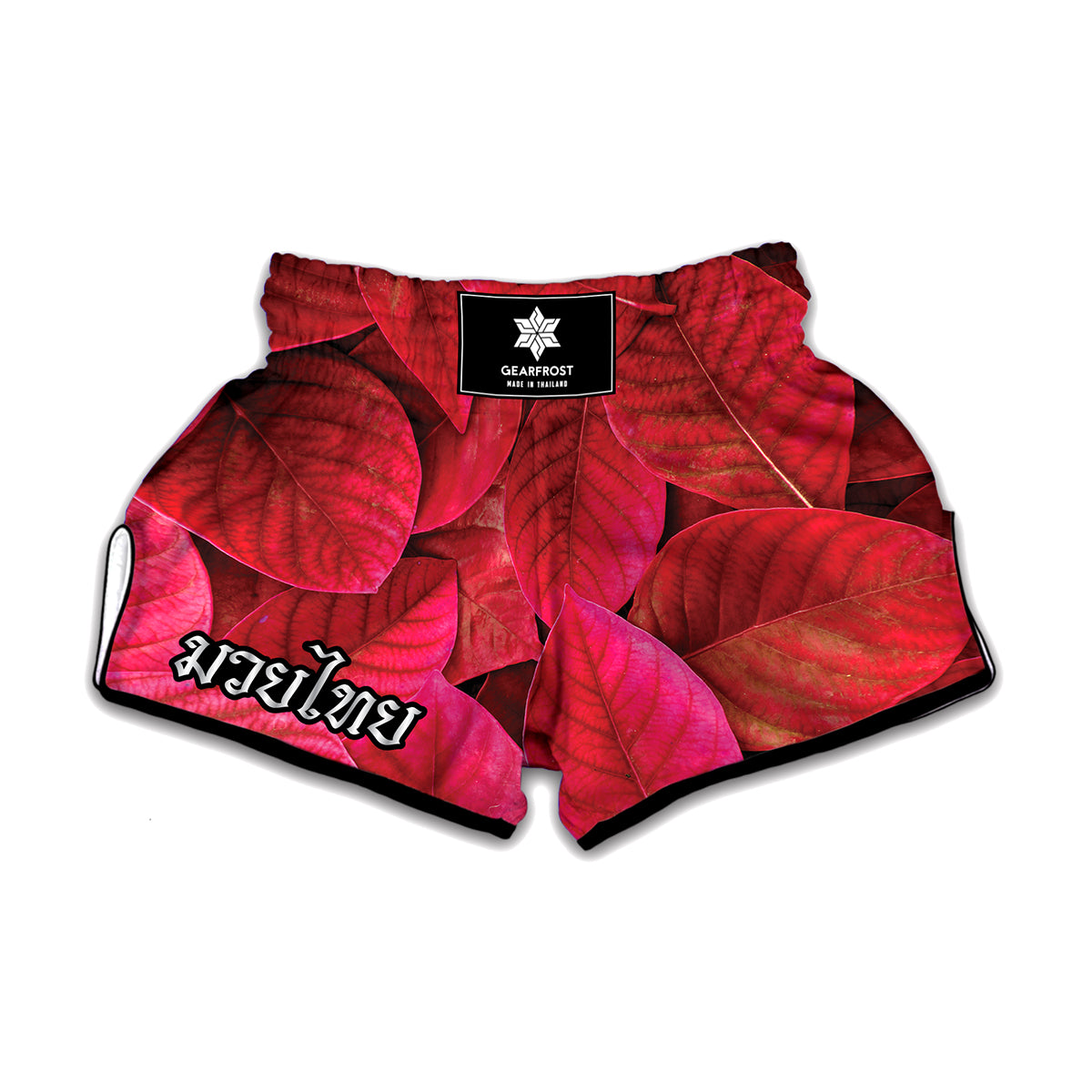 Red Leaf Print Muay Thai Boxing Shorts