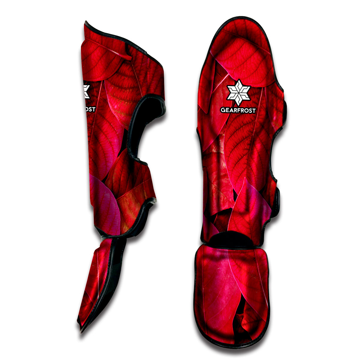 Red Leaf Print Muay Thai Shin Guard