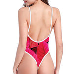 Red Leaf Print One Piece High Cut Swimsuit