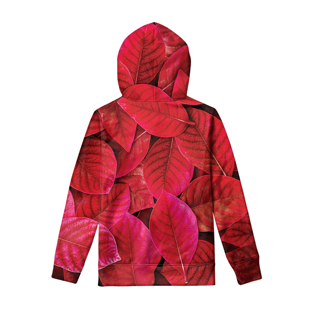 Red Leaf Print Pullover Hoodie