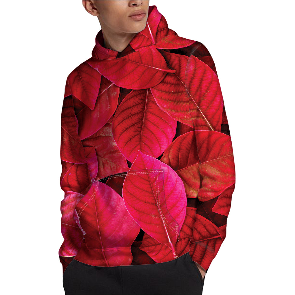 Red Leaf Print Pullover Hoodie