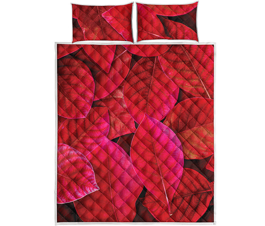 Red Leaf Print Quilt Bed Set