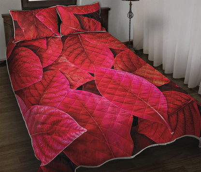 Red Leaf Print Quilt Bed Set