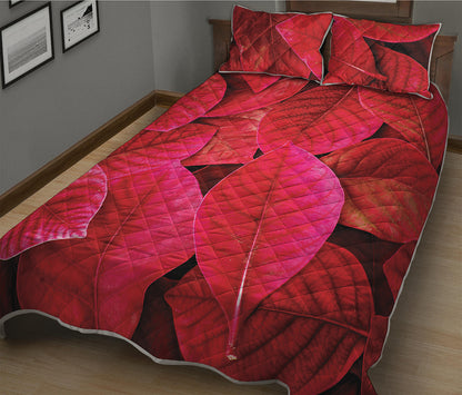 Red Leaf Print Quilt Bed Set