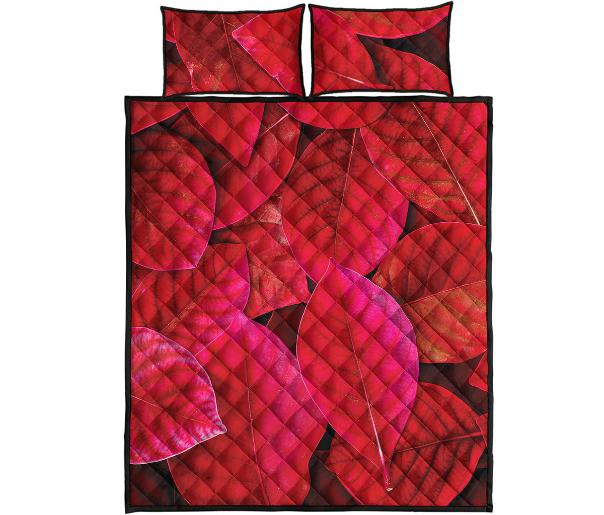 Red Leaf Print Quilt Bed Set