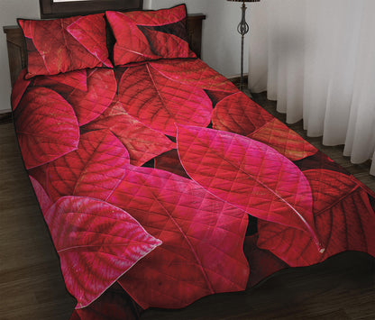 Red Leaf Print Quilt Bed Set