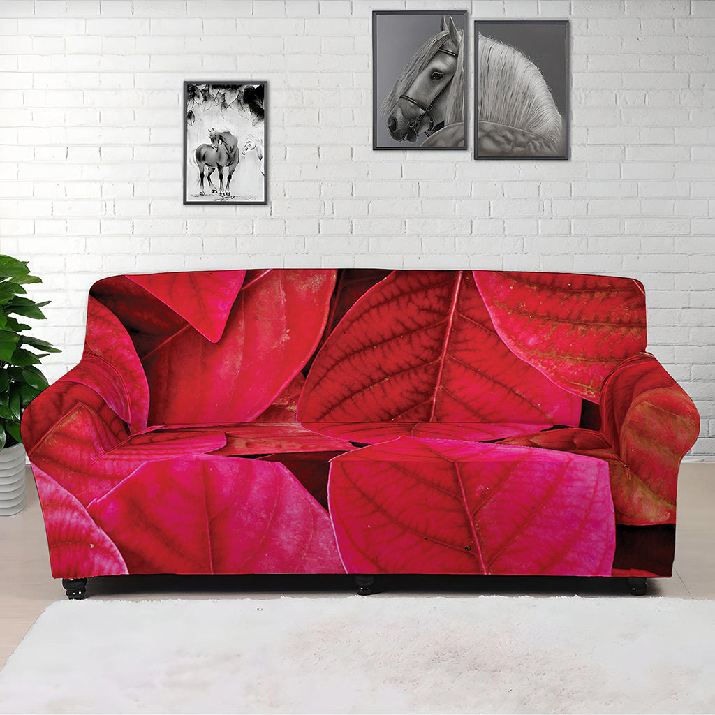 Red Leaf Print Sofa Cover