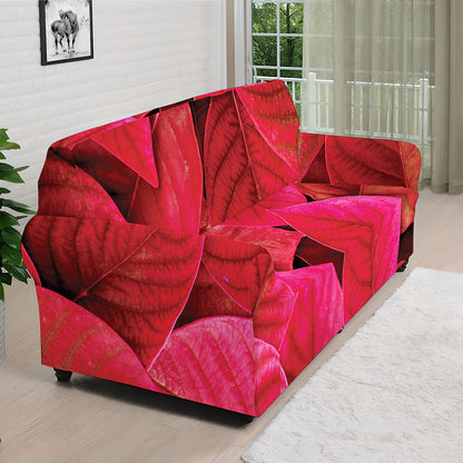 Red Leaf Print Sofa Cover