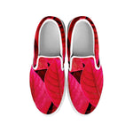 Red Leaf Print White Slip On Shoes