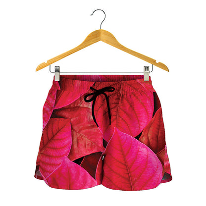 Red Leaf Print Women's Shorts