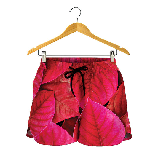 Red Leaf Print Women's Shorts