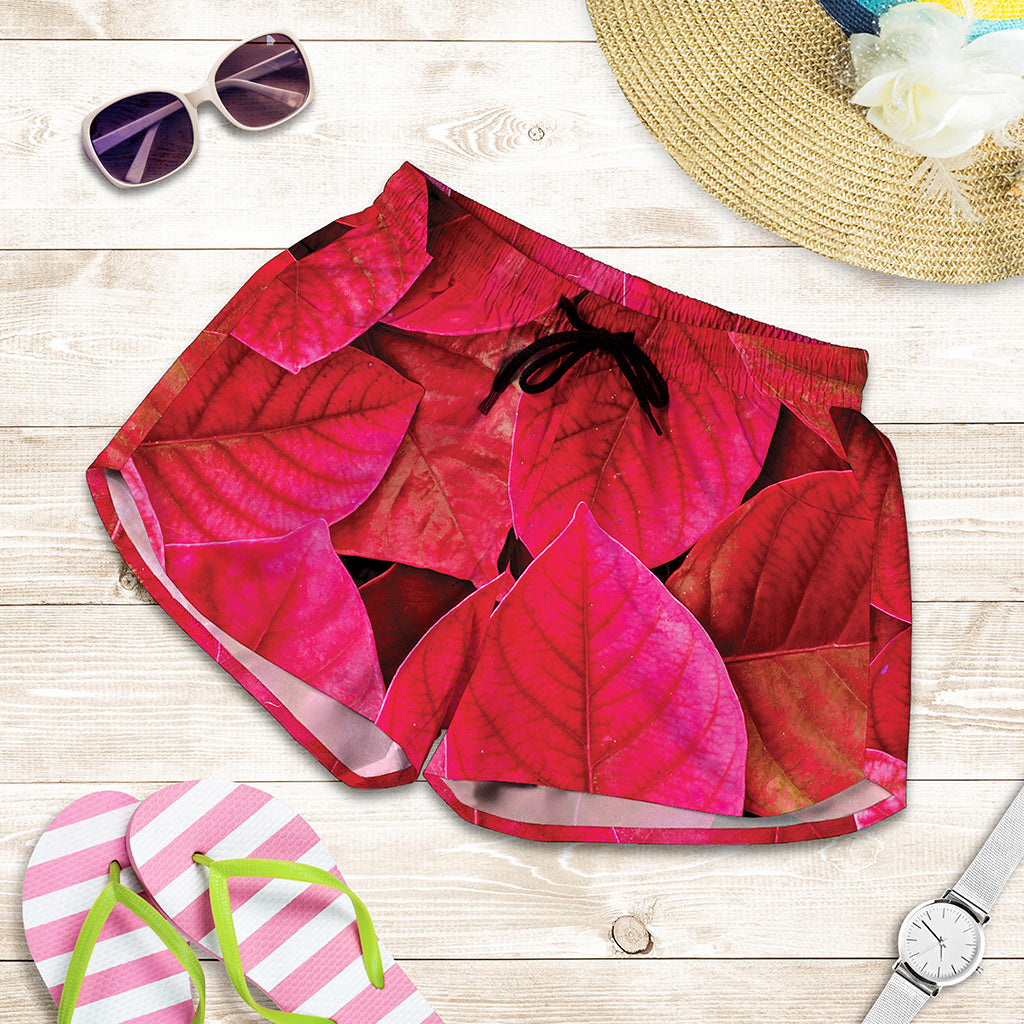 Red Leaf Print Women's Shorts