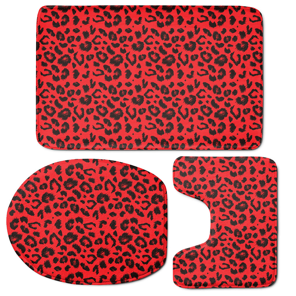 Red Leopard Print 3 Piece Bath Mat Set