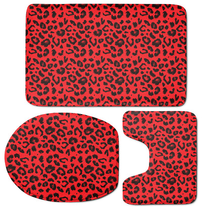 Red Leopard Print 3 Piece Bath Mat Set