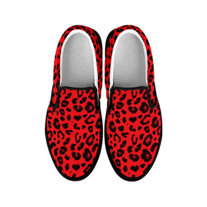 Red Leopard Print Black Slip On Shoes