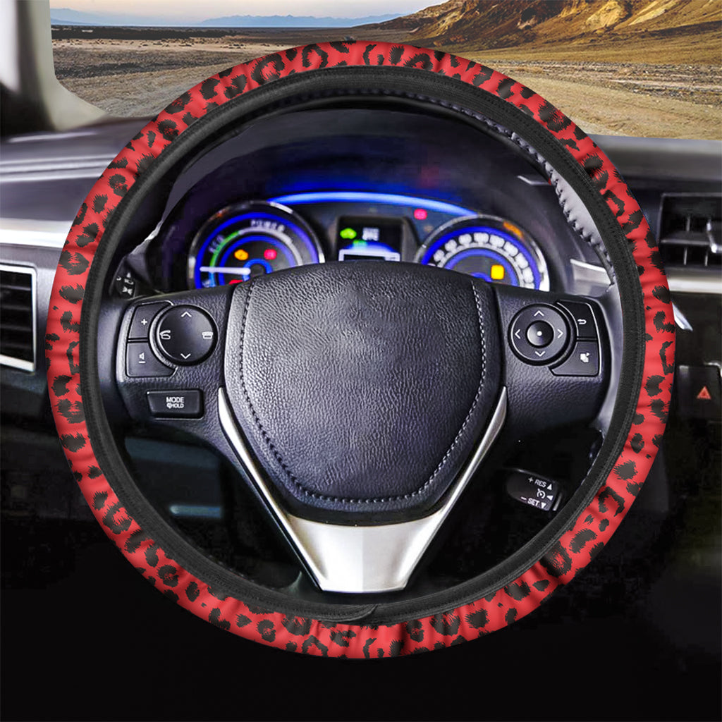 Red Leopard Print Car Steering Wheel Cover