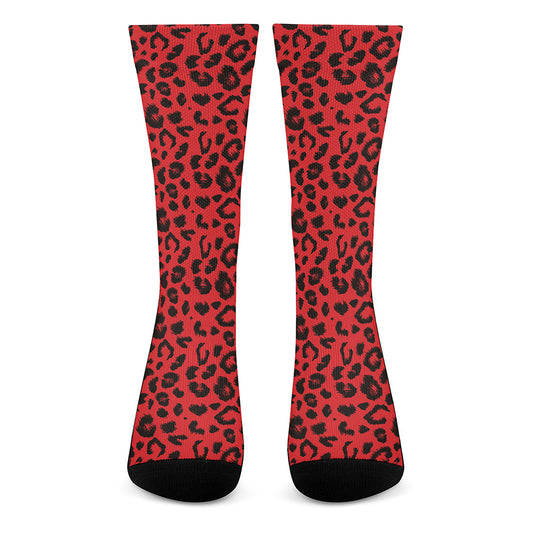 Red Leopard Print Crew Socks