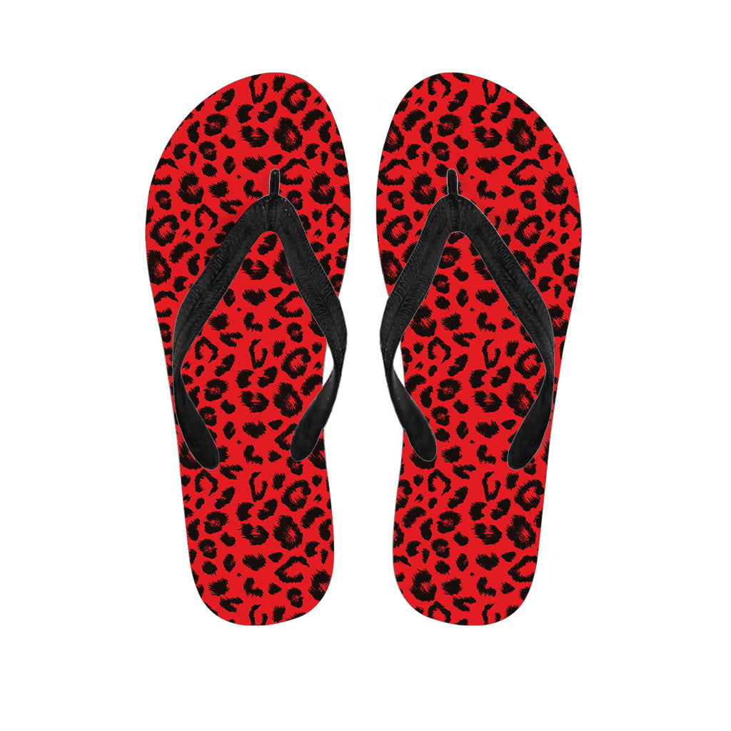 Red Leopard Print Flip Flops