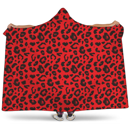 Red Leopard Print Hooded Blanket