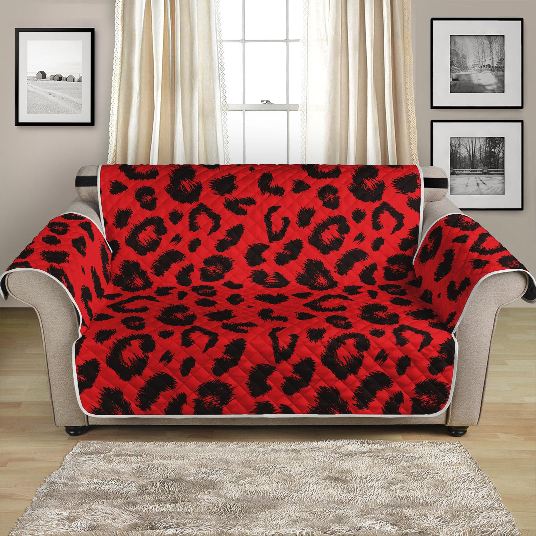 Red Leopard Print Loveseat Protector