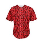 Red Leopard Print Men's Baseball Jersey
