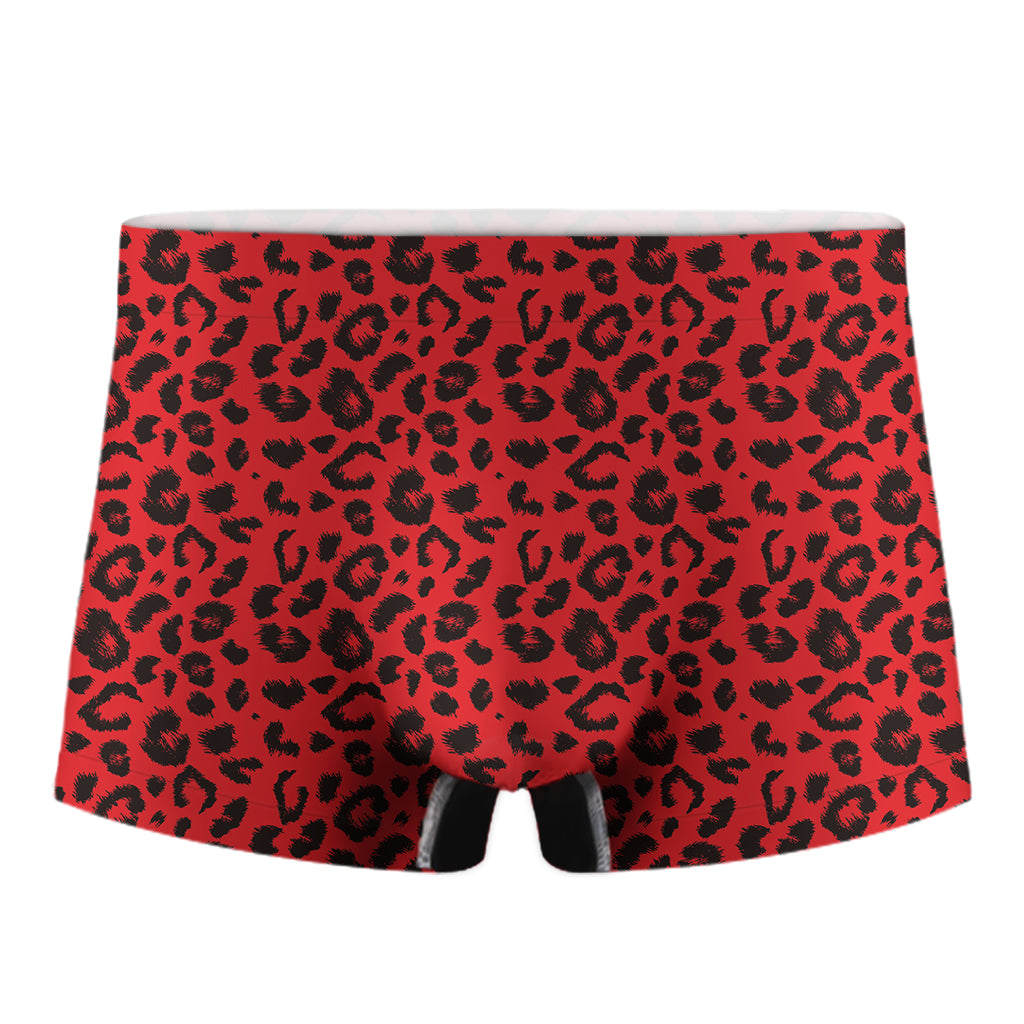 Red Leopard Print Men's Boxer Briefs