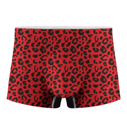 Red Leopard Print Men's Boxer Briefs