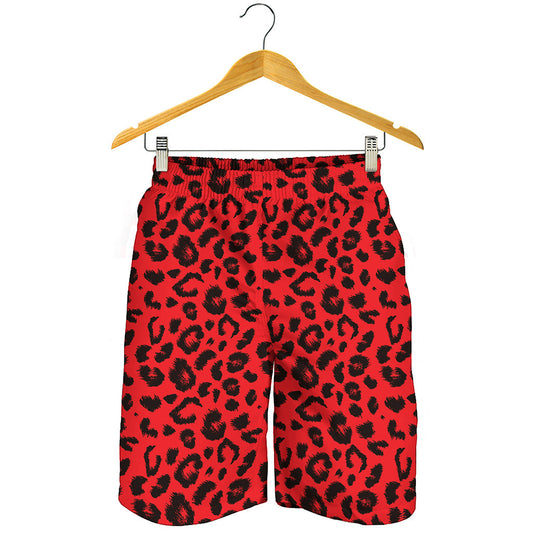 Red Leopard Print Men's Shorts