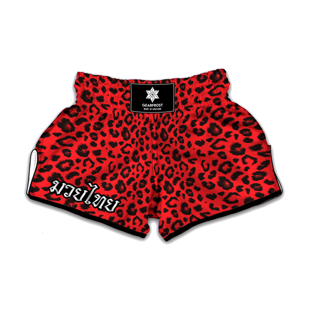 Red Leopard Print Muay Thai Boxing Shorts