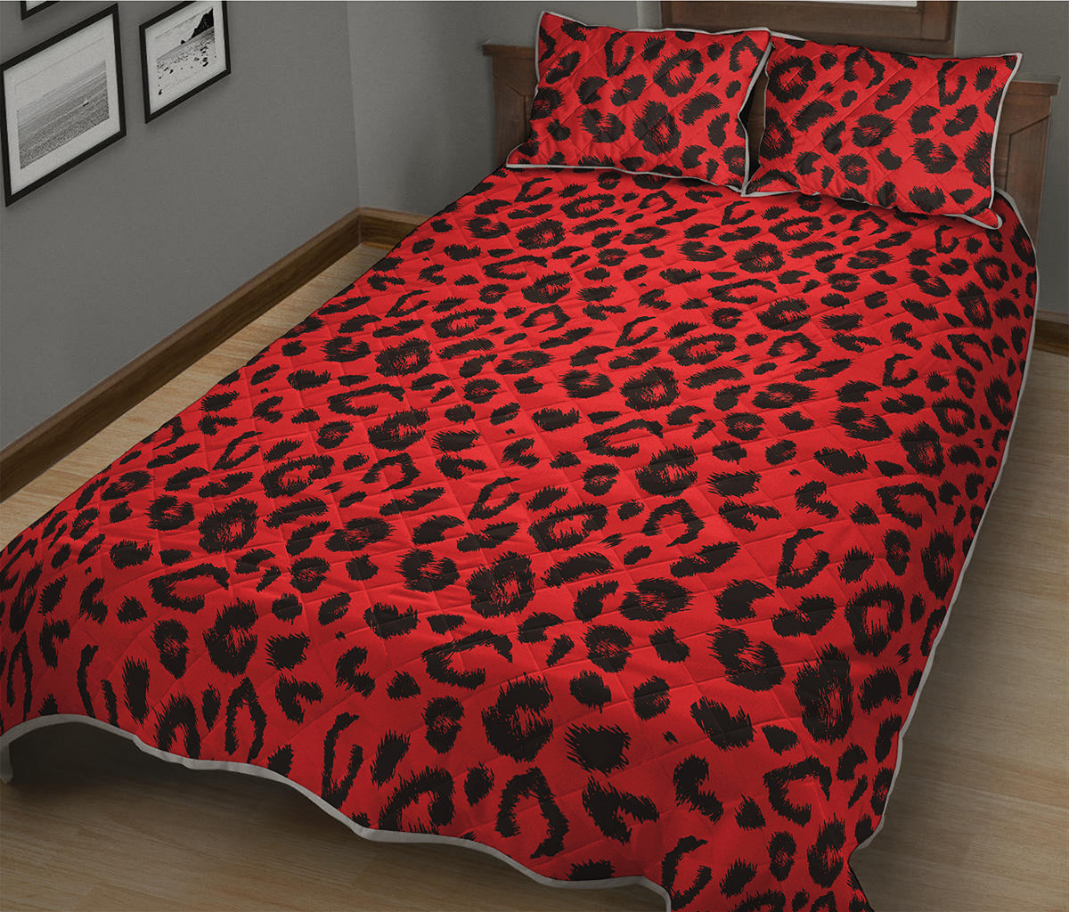 Red Leopard Print Quilt Bed Set