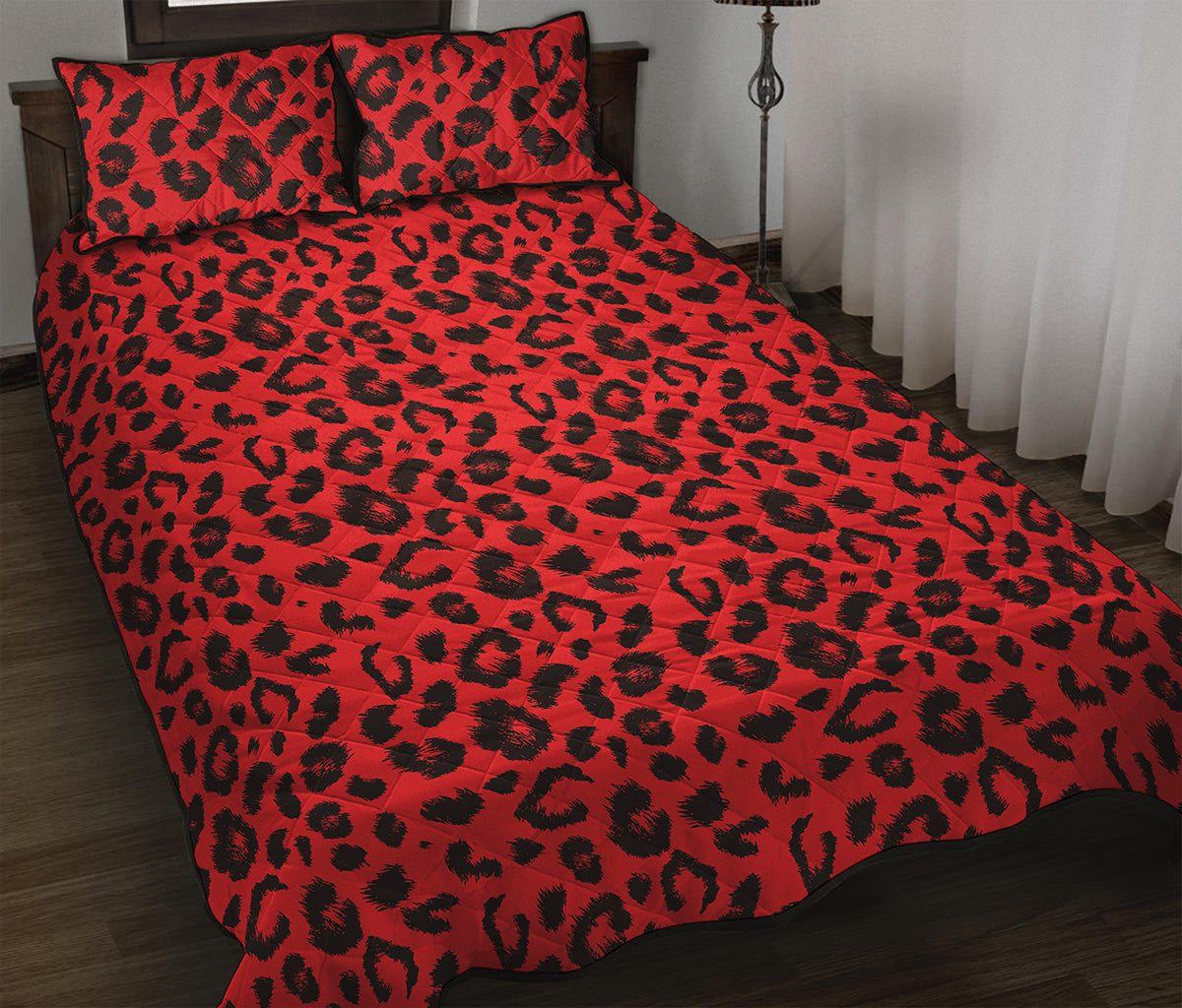 Red Leopard Print Quilt Bed Set