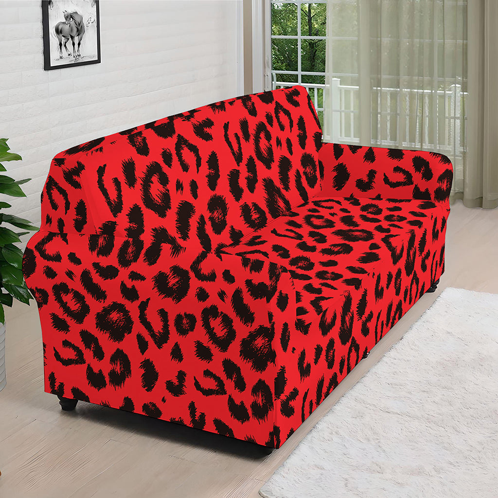 Red Leopard Print Sofa Cover