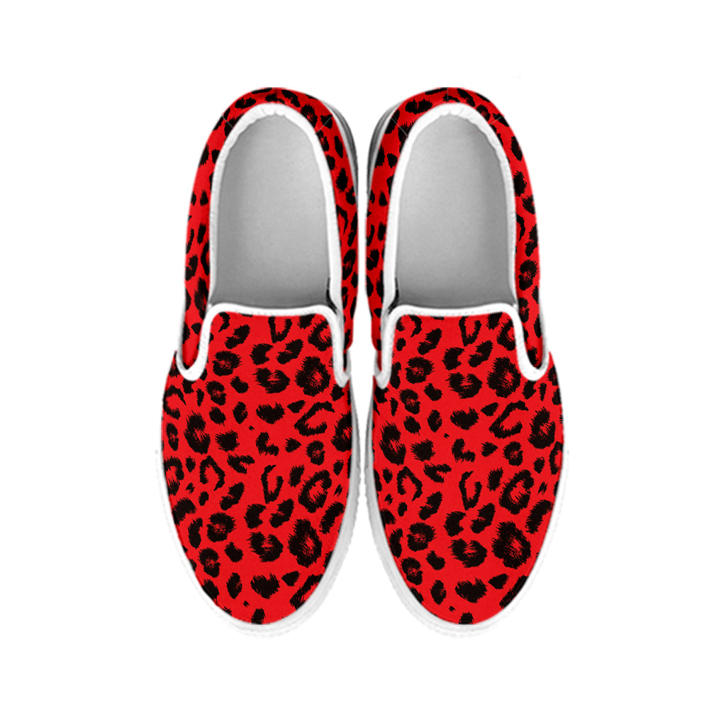 Red Leopard Print White Slip On Shoes
