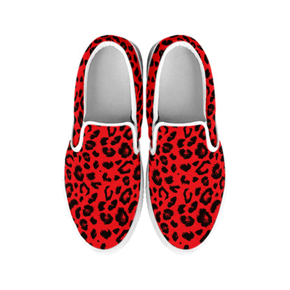 Red Leopard Print White Slip On Shoes