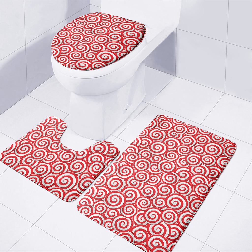 Red Lollipop Candy Pattern Print 3 Piece Bath Mat Set