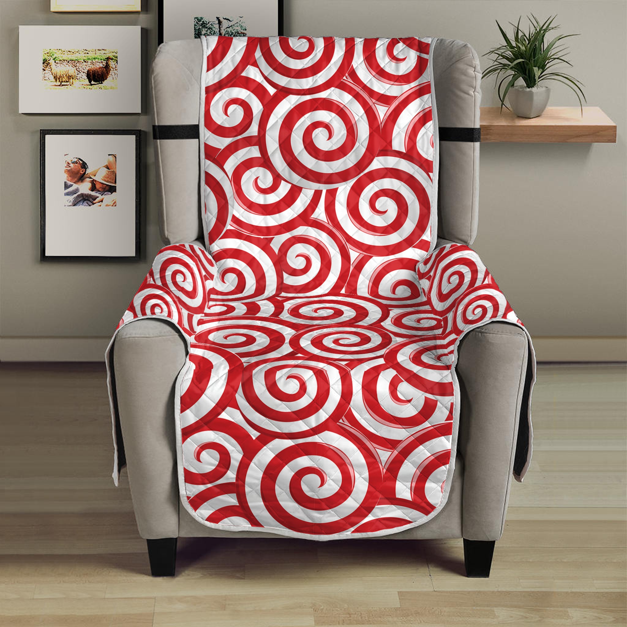 Red Lollipop Candy Pattern Print Armchair Protector