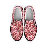 Red Lollipop Candy Pattern Print Black Slip On Shoes