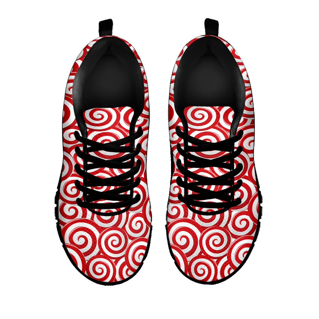 Red Lollipop Candy Pattern Print Black Sneakers