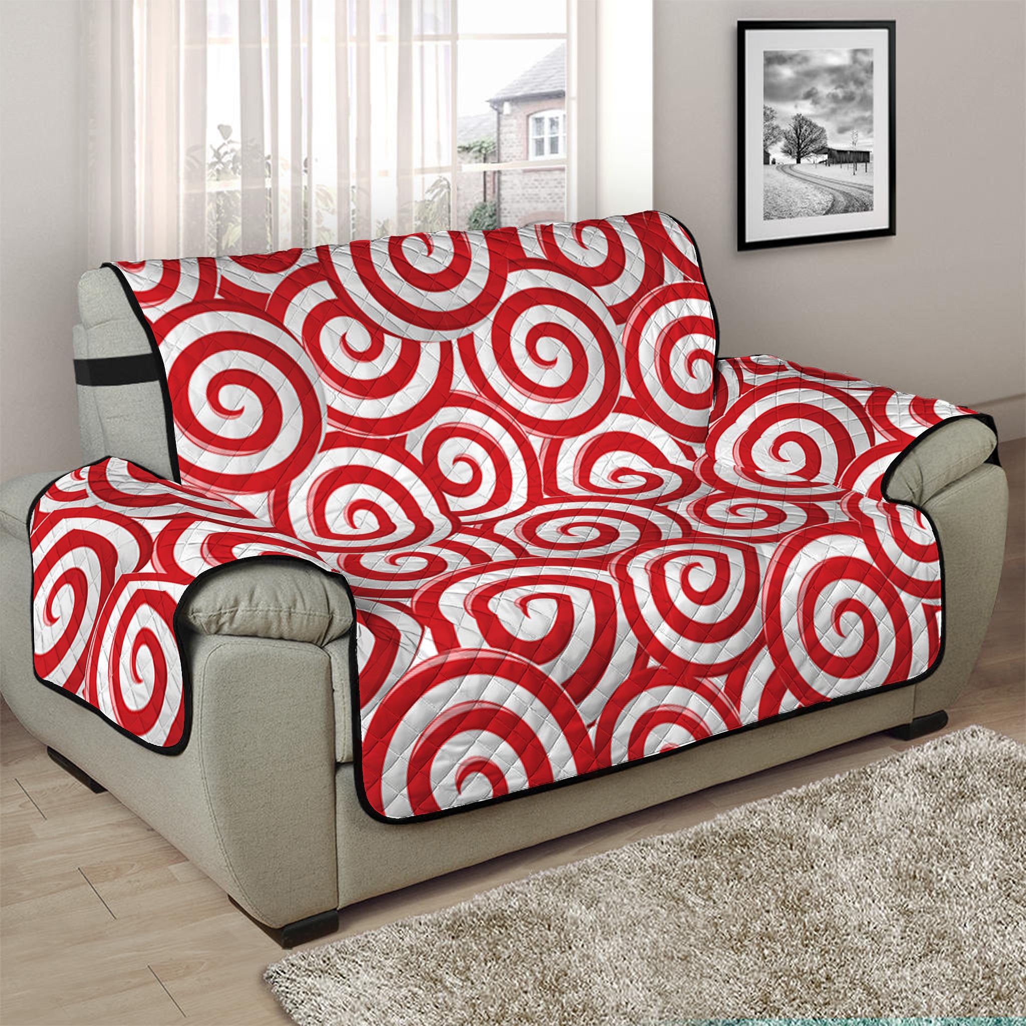 Red Lollipop Candy Pattern Print Half Sofa Protector