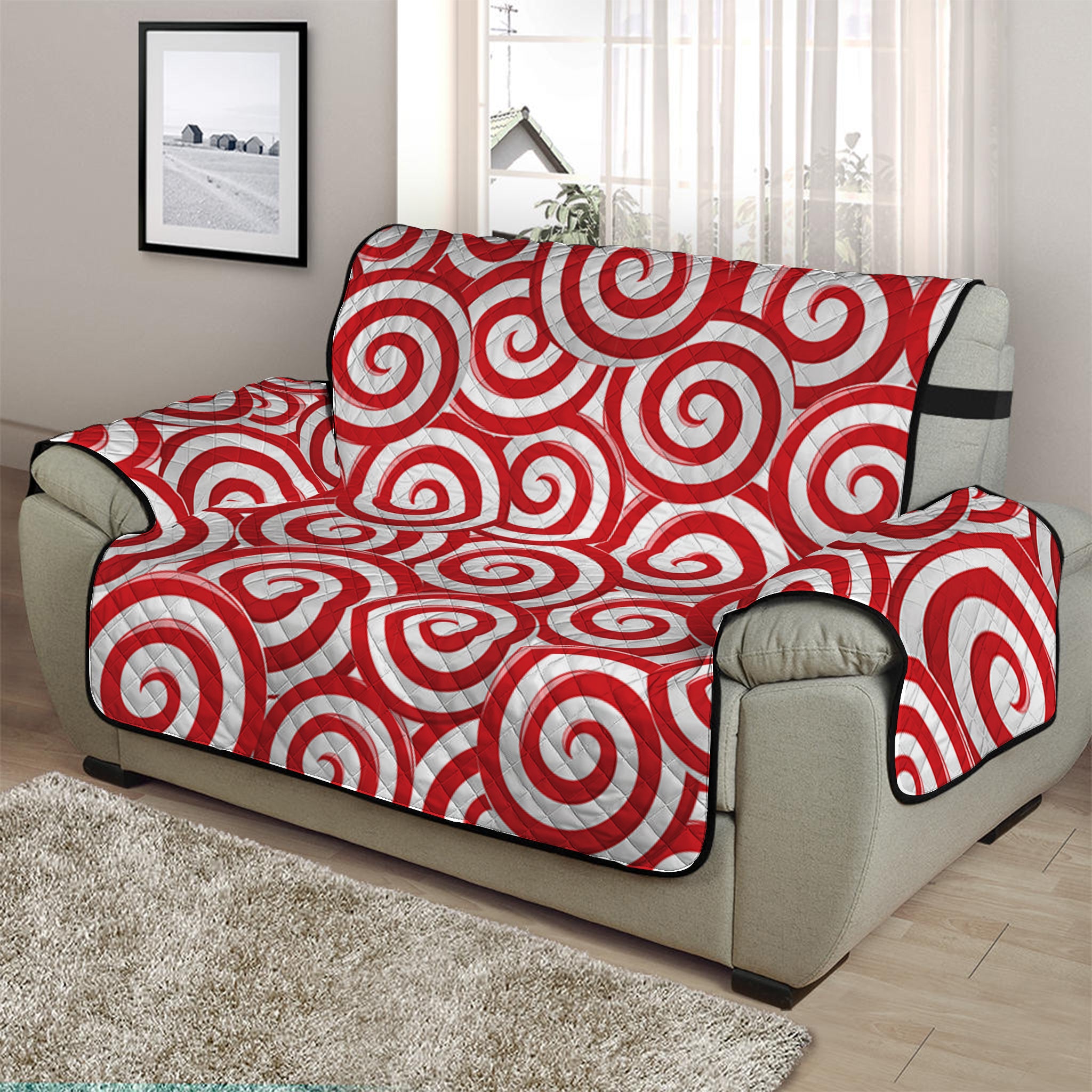 Red Lollipop Candy Pattern Print Half Sofa Protector